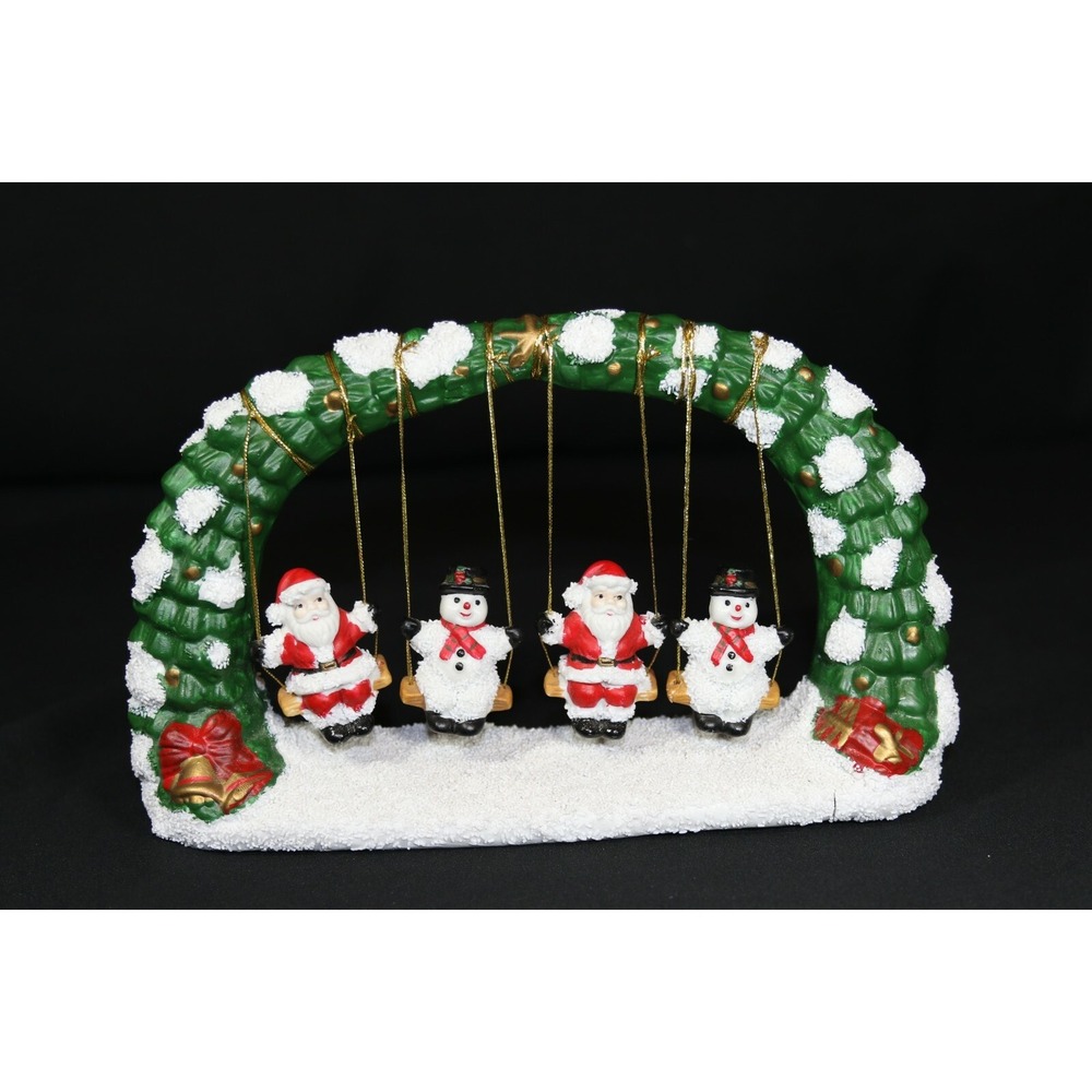 Holiday Collection Christmas Figurine Santa and Snowmen on Swings Arch Decor